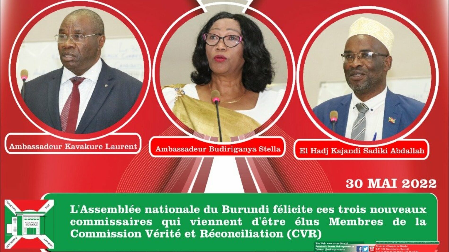 Burundi : deux commissaires de la CVR remplacés, le changement se fait sous l&rsquo;influence du parti CNDD-FDD