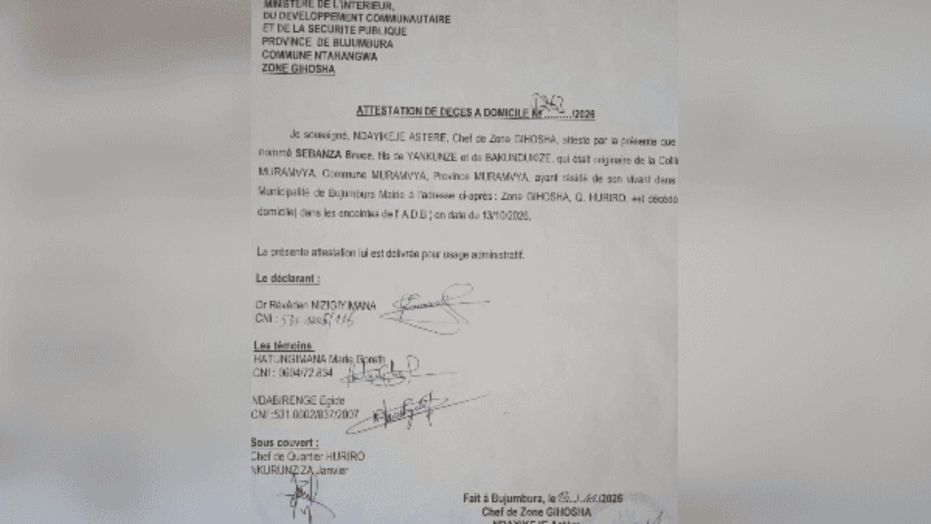 Burundi : Bruce Sebanza meurt à l’ADB, son directeur général désigné comme déclarant d’un décès maquillé en mort à domicile